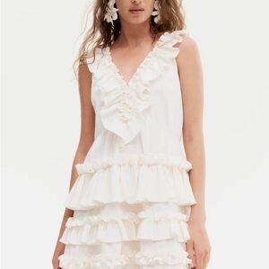 H&M Cream Ruffle Tiered Mini Dress